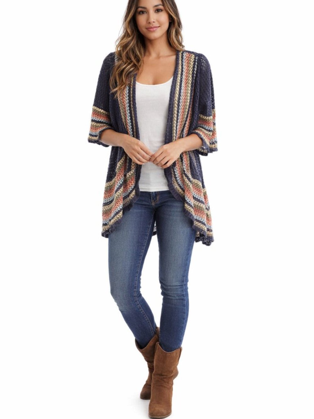 Navy Striped Mesh Cardigan New Directions – 10C0% Acrylic Size L